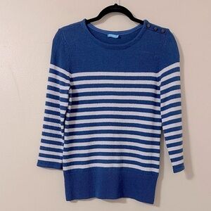 J. McLaughlin Womens Striped Knit Crew Neck Sweater Sz Small Preppy Classic Chic